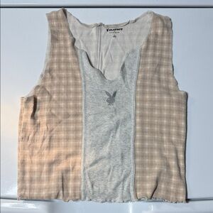 PLAYBOY Beige and Cream Ribbed Panel Tank Top